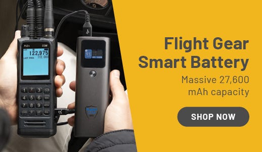 New Flight Gear Smart Battery Packs, massive 27,600 mAh capacity, shop now. Battery pack pictured in cockpit with pj2 radio.