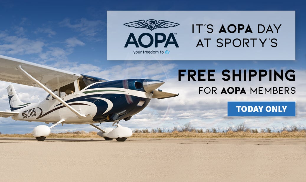 It's AOPA Day at Sporty's. Free Shipping for AOPA members today only graphic