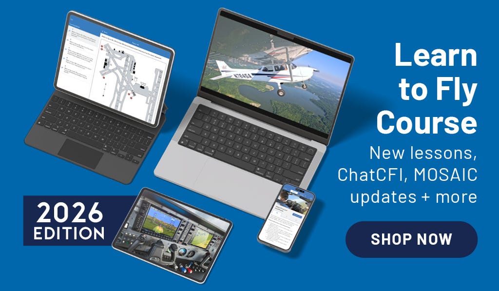 Learn to Fly Course - new lessons, chat cfi, mosiac updates and more. course playing on laptop ipad and phone - shop now