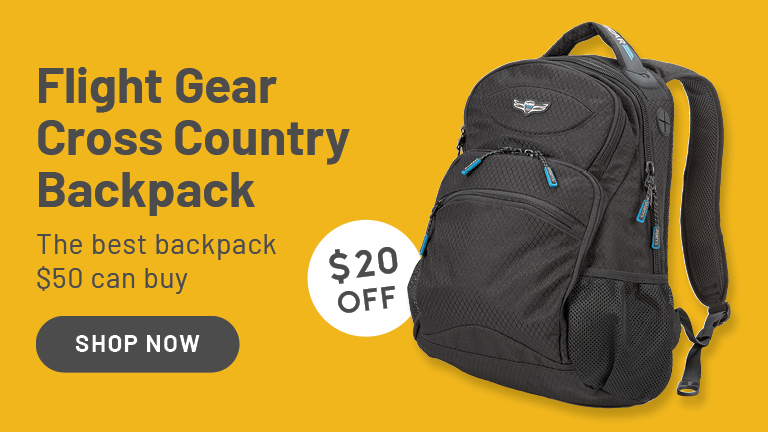 $20 off Cross Country Backpack - the best backpack $50 can buy. Picture of Black Cross Country Backpack on yellow background.