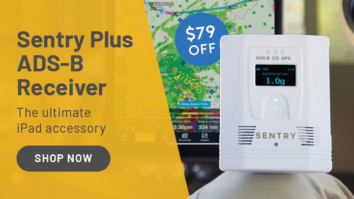 Sentry Plus ADS-B Receiver $79 off the ultimate ipad accessory shop now - sentry in use in cockpit