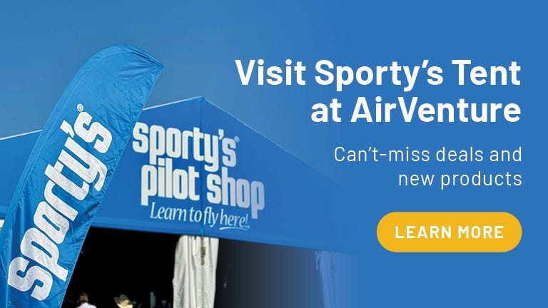visit Sporty's booth at AirVenture Oshkosh 2025 - can't miss deals and new products