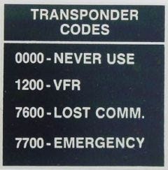 Transponder Codes Placard (2 1/4 in. x 2 1/4 in.)