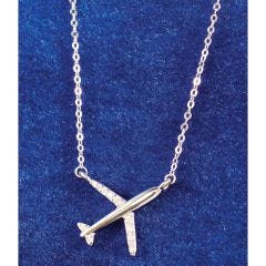 Sterling Silver Diamond Airplane Necklace