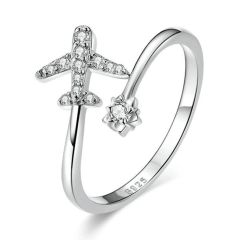 Adjustable Sterling Silver Airplane Ring 