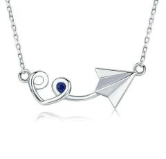 Sterling Silver Paper Airplane Pendant Necklace   