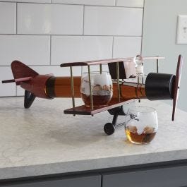 Deluxe Biplane Decanter Glass Set