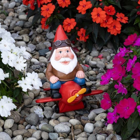 Solar Powered Aviator Garden Gnome  in garden