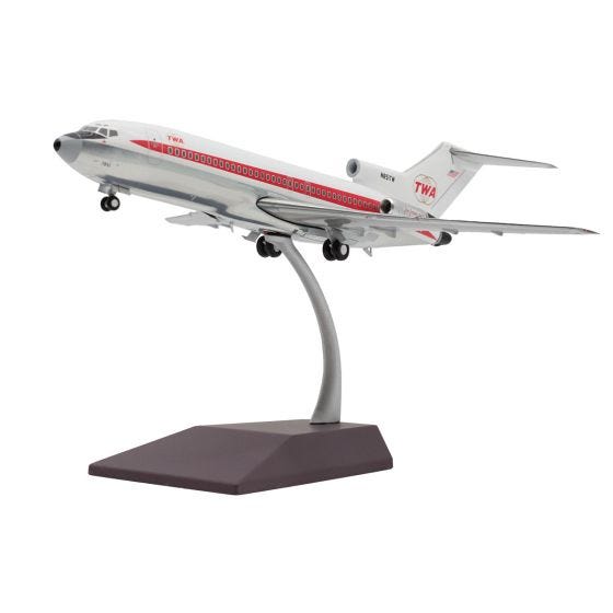 Side view of TWA Boeing 727-100 Die-Cast Model on stand Side view of TWA Boeing 727-100 Die-Cast Model on stand
