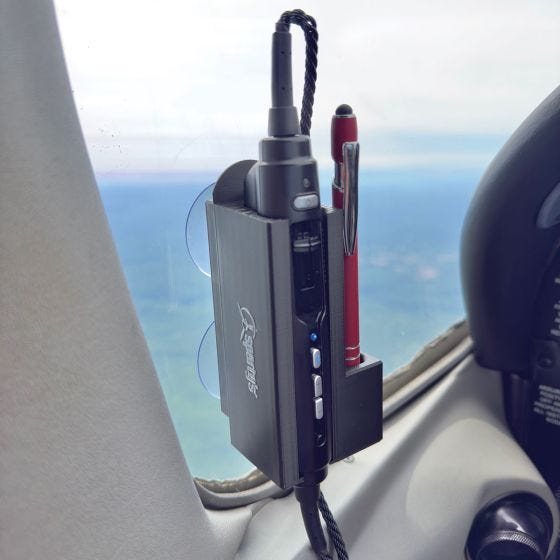 control box holder for Lightspeed Zulu 3 on airplane window 