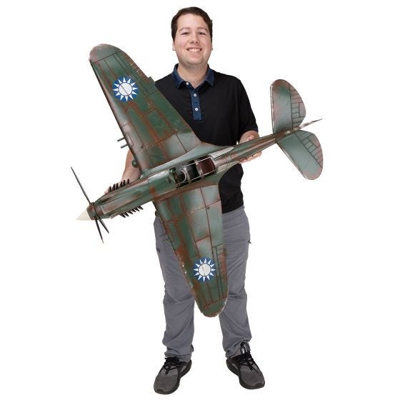 model holding the P-40 flying tigers decor model holding the P-40 flying tigers decor