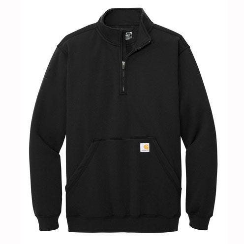Front view of Black Carhartt Midweight 1/4 Zip Pre-flight sweatshirt on white