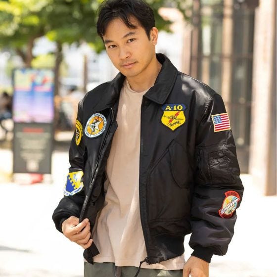Model wearing CWU Bomber Flight Jacket Model wearing CWU Bomber Flight Jacket