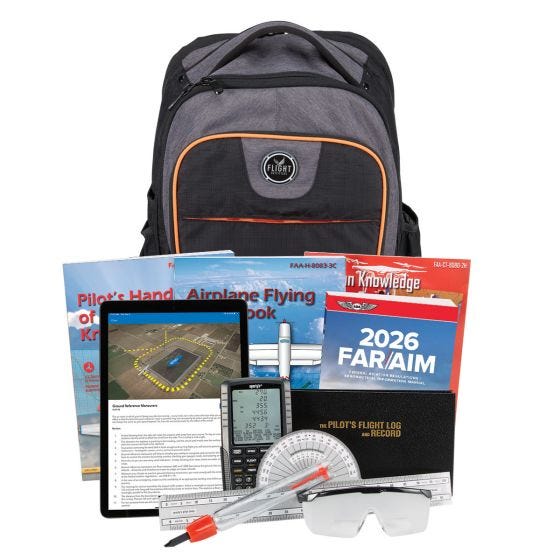 everything included with the Deluxe Learn To Fly Course Kit - Flying Magazine Edition