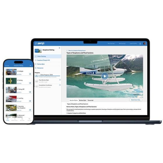 Seaplane Course on ipad and iphone. Types of Seaplanes and Float Systems on ipad. Contents of video on iphone.
