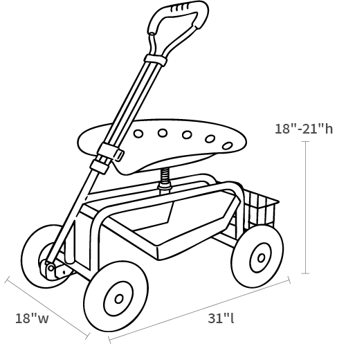 Product dimensions diagram showing front, side, and depth measurements