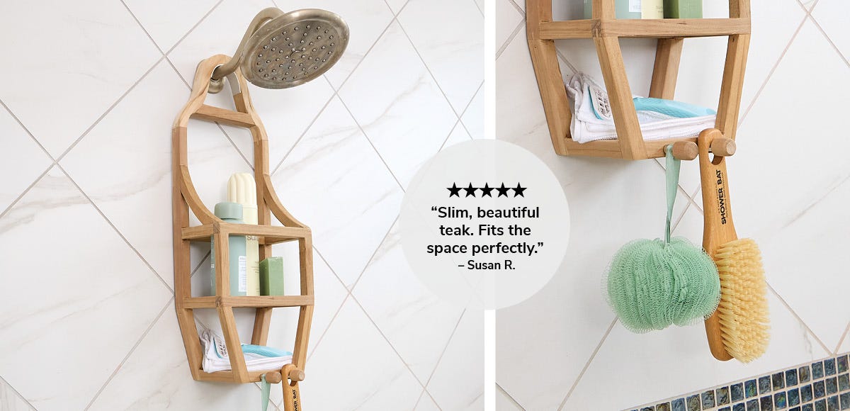 Teak Slim Shower Organizer
