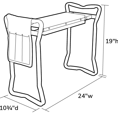 Product dimensions diagram showing front, side, and depth measurements