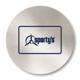Sporty's gift card graphic on blue background