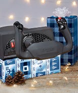Desktop flight simulator setup with user flying plane