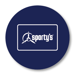 Sporty's gift card graphic on blue background