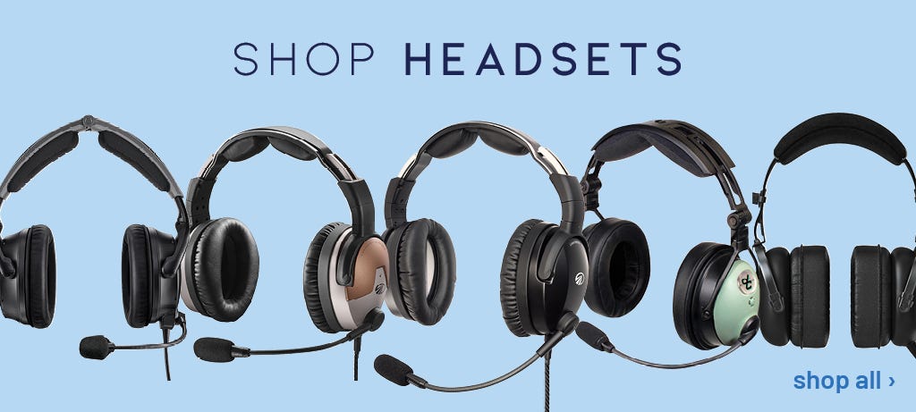 shop headsets with multiple headsets displayed with blue background