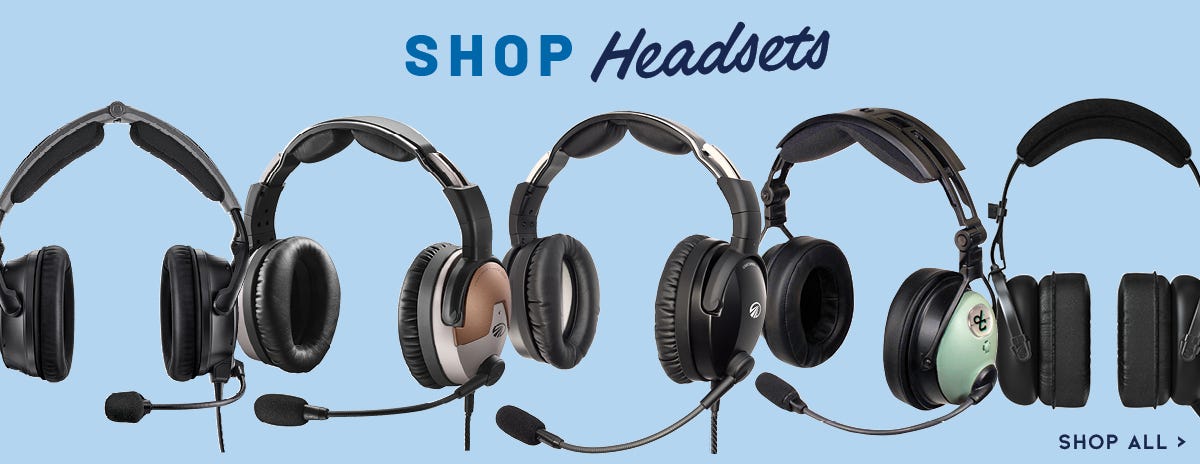 shop headsets with multiple headsets displayed with blue background