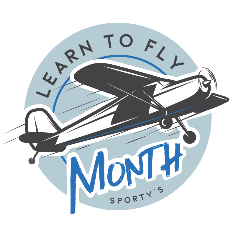 Learn to Fly Month logo with animated plane flying