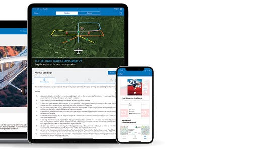Sporty's Learn to Fly course displayed on multiple devices