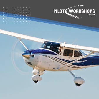 Sporty's Pilot Workshops logo with Cessna flying in clear sky