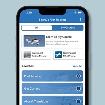 Sporty's Pilot Training app displayed on mobile device screen