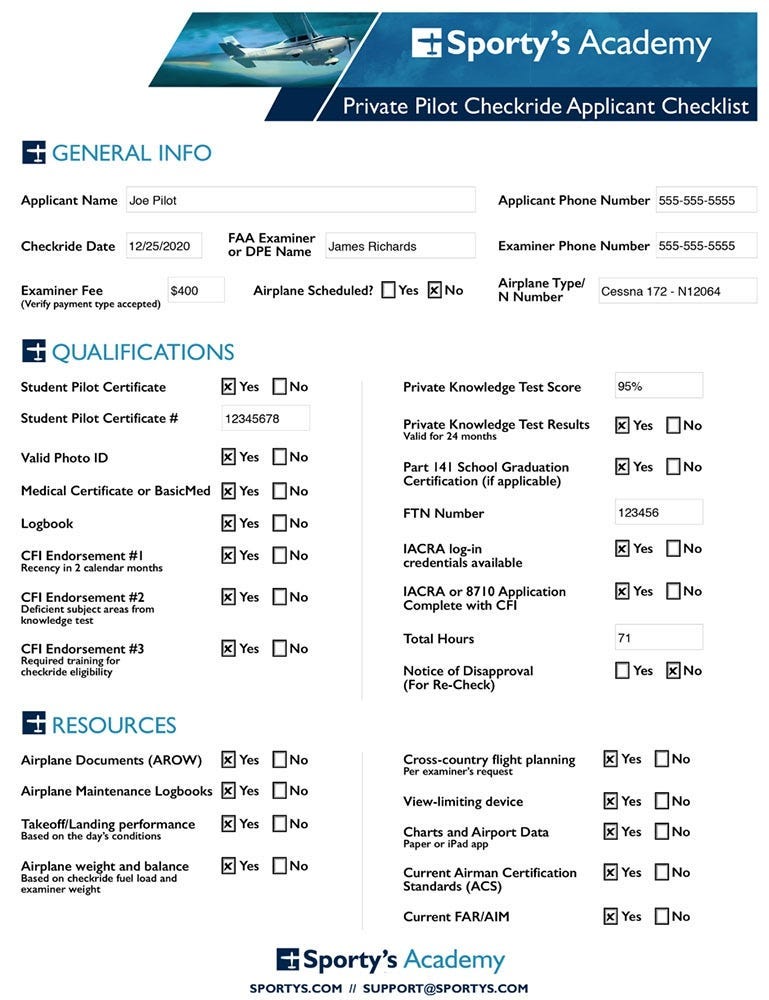 Checkride checklist