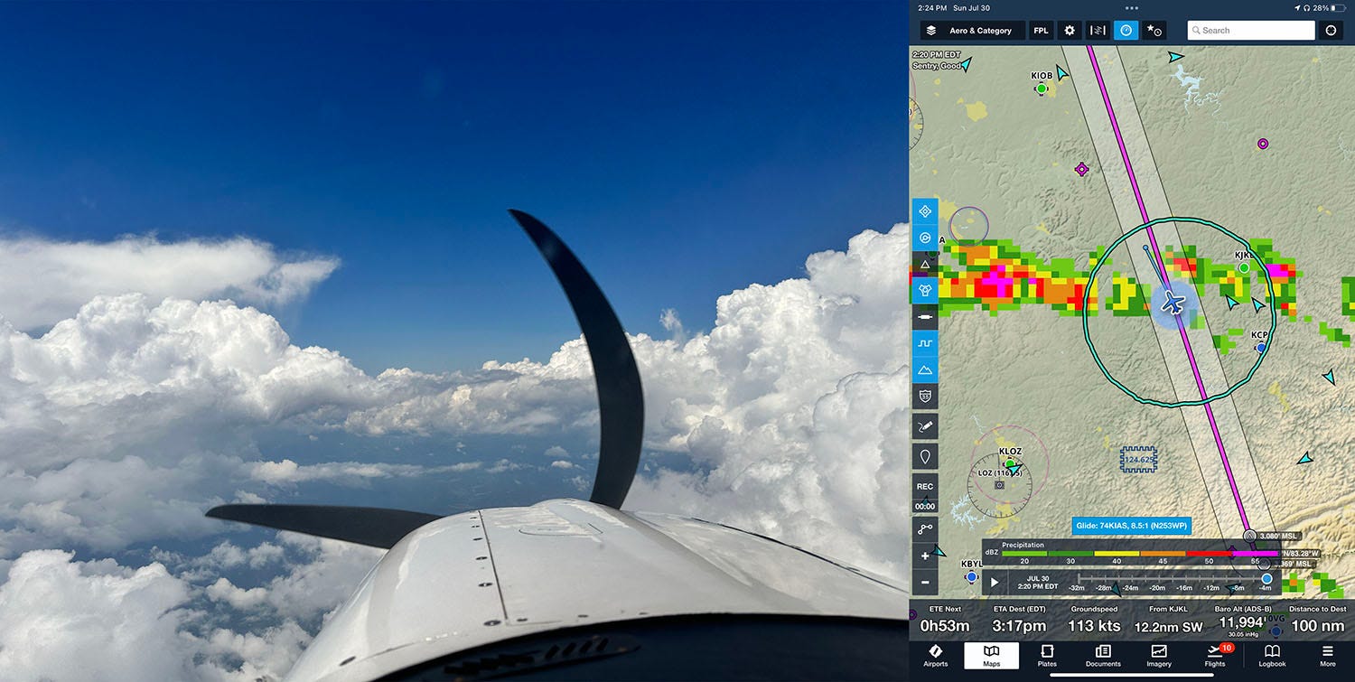 Gap in clouds with iPad screen