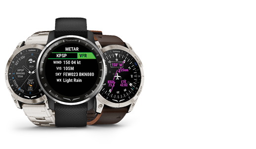 three variants for Garmin Watches with different bands in front of black background