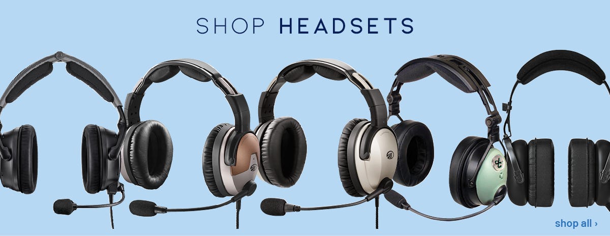 shop headsets with multiple headsets displayed with blue background