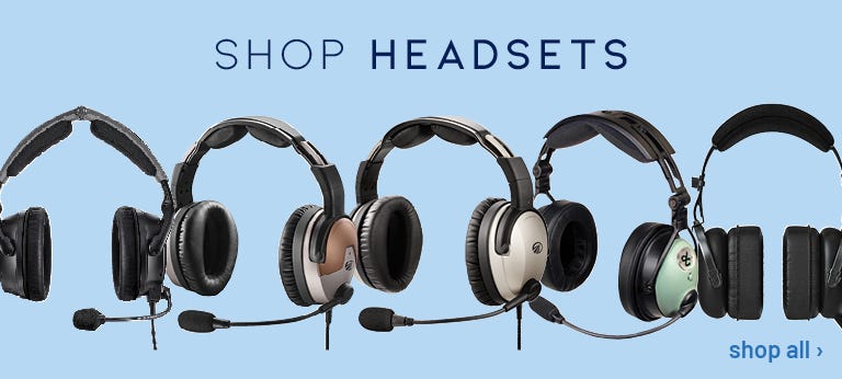 shop headsets with multiple headsets displayed with blue background