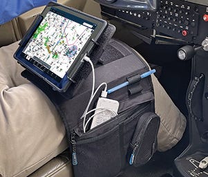 Pilot flying with iPad mounted to a kneeboard