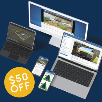 Learn to Fly Course is $50 off - picture of Sporty's Learn to Fly Course on laptop, ipad and phone