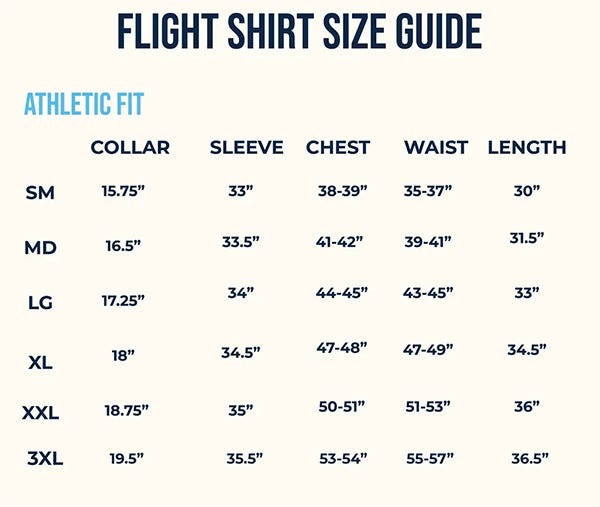 Flight Shirt Size Guide