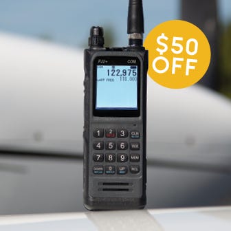 $50 off pj2+ radio with built in headset jacks - picture of pj2 radio $50 off on airplane wing=