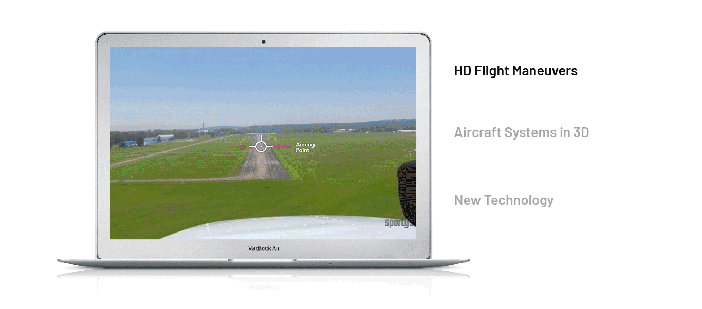features for Sporty''s app listed - HD flight maneuvers, aircraft systems in 3D, new technology