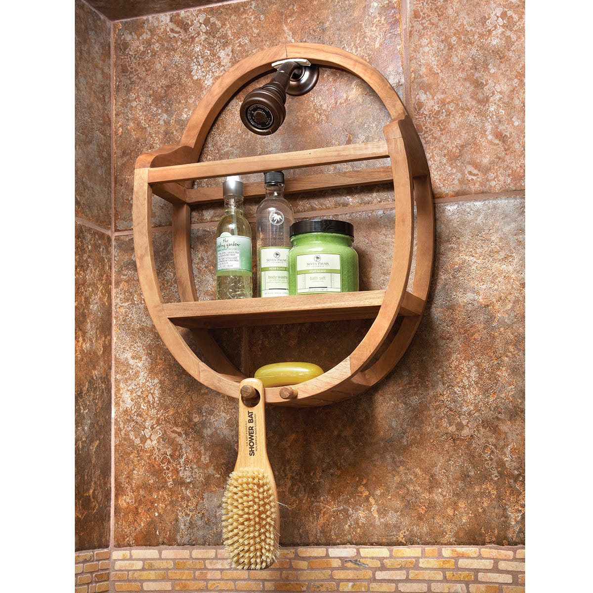 Oval Teak Shower Organizer from Sportys Preferred Living
