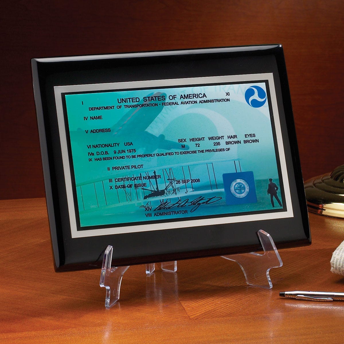 Elite SingleSided Pilot License Plaque from Sporty's Pilot Shop