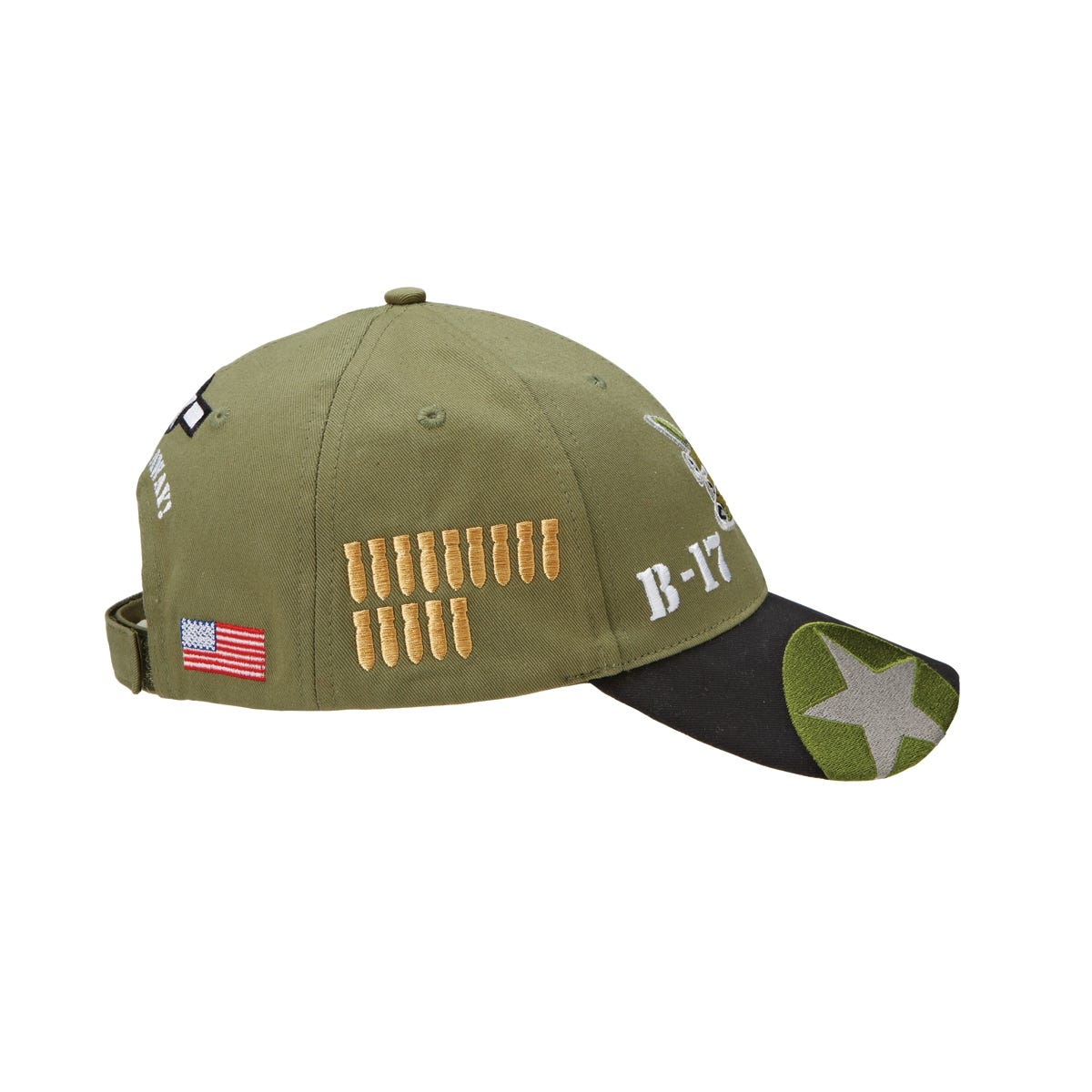 B 17 FLYING FORTRESS USAF WW 2 BOMBER AIRCRAFT ADJUSTABLE GREEN BASEBALL CAP..