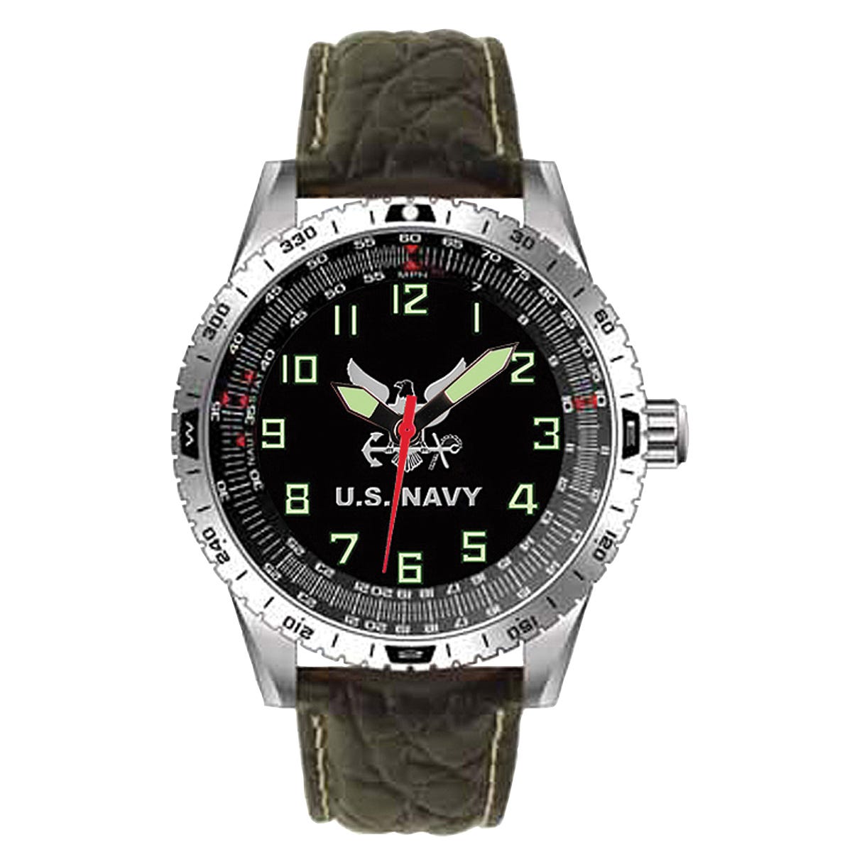 U.S. Military Navy Stainless Steel Watch with Leather Band from
