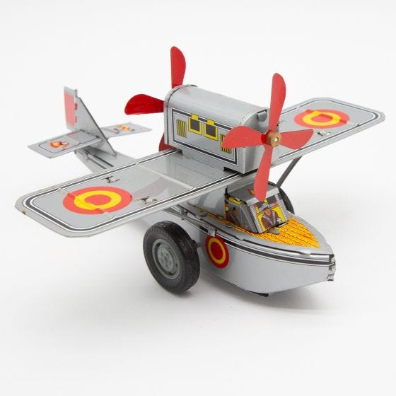 Seaplane Wind-Up Tin Model Toy on white