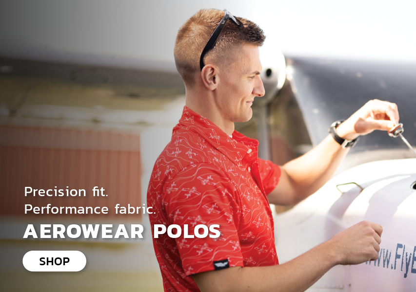 Man wearing a red Aerowear polo