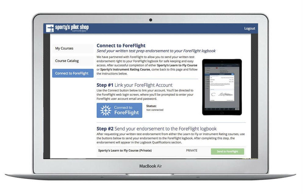 Sporty's Learn to Fly course ForeFlight logbook integration
