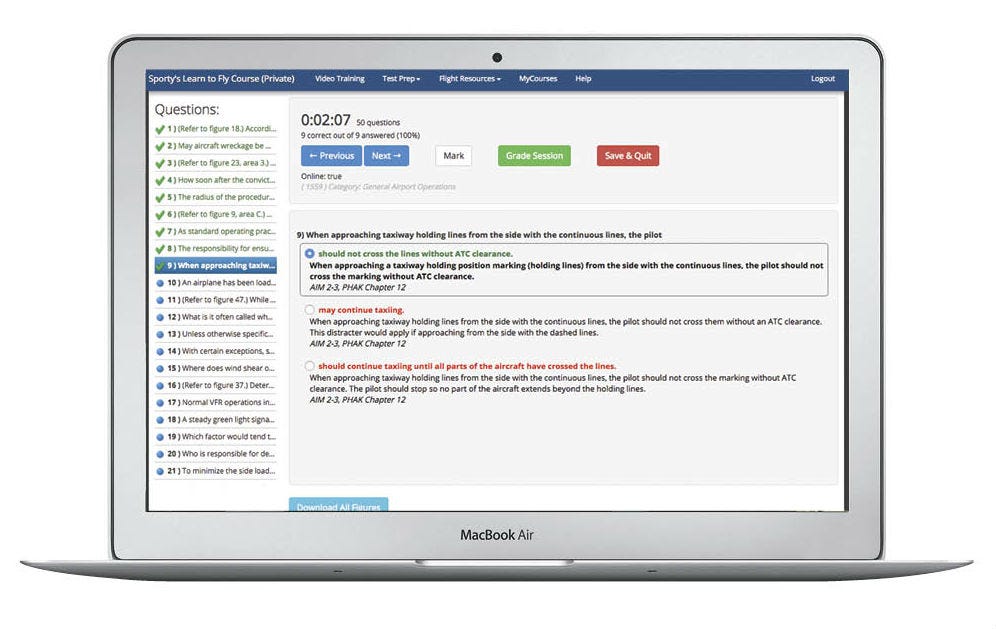 Sporty's Learn to Fly Course test prep
