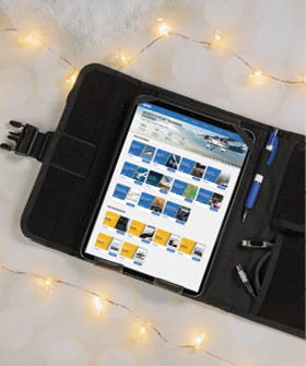 iPad device sitting in a kneepad